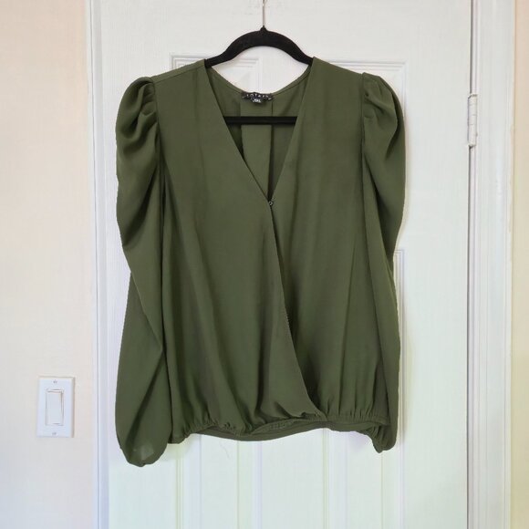 Olive Green - Drape Blouse "bubble" sleeves - Medium - Picture 1 of 5